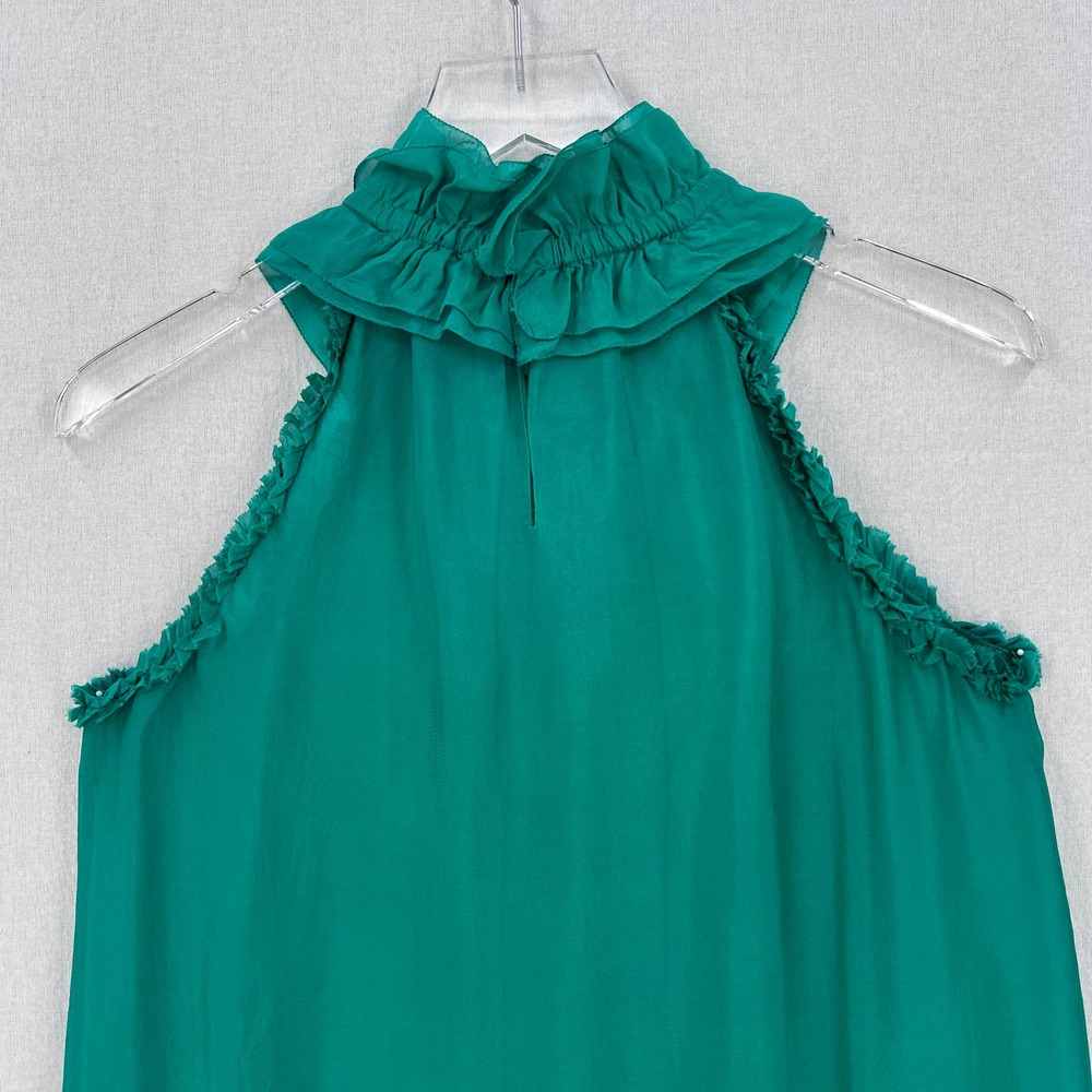 DOLCE & GABBANA Silk Sleeveless Top Womens 40 Green Black Ruffle Bow Blouse - Picture 8 of 16